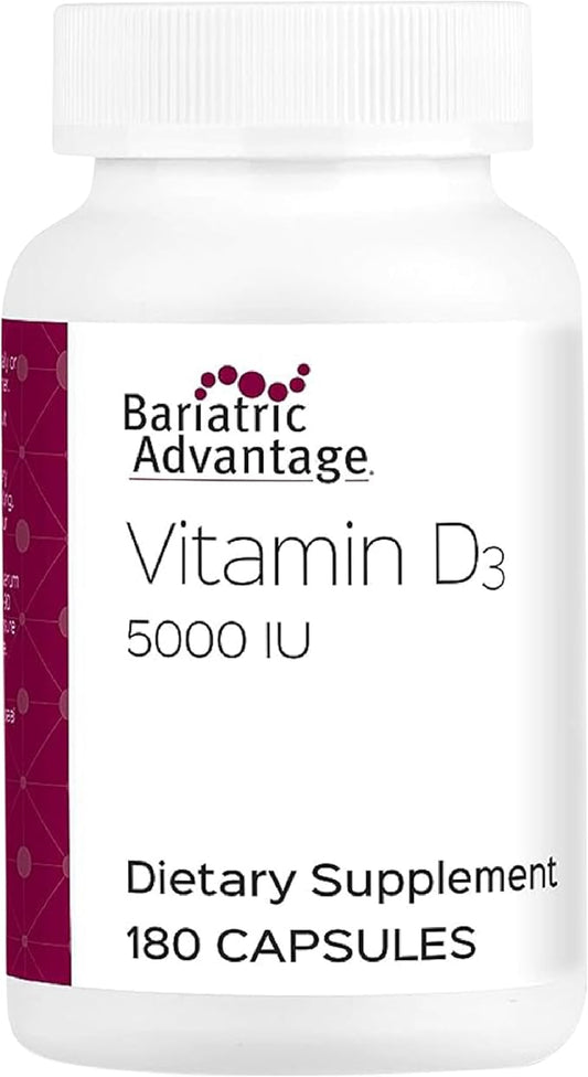 Bariatric Advantage Vitamin D3 5,000 IU - Bariatric Vitamin D - Water-Miscible - Bone Strength Support* - Vitamin D Capsule - Easy Swallow Capsule - for Bariatric Patients - 180 Count