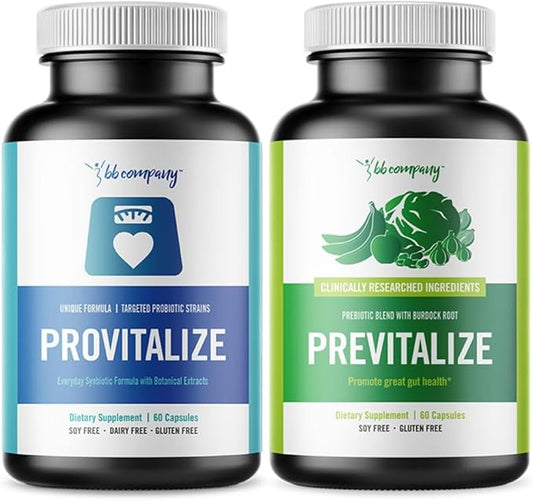 BB Company Slim Gut Bundle | Prebiotics and Probiotics for Women - Bloating Relief - Pre and Probiotics - Provitalize & Previtalize | Value Bundle | Packaging Vary | 30 Day Supply