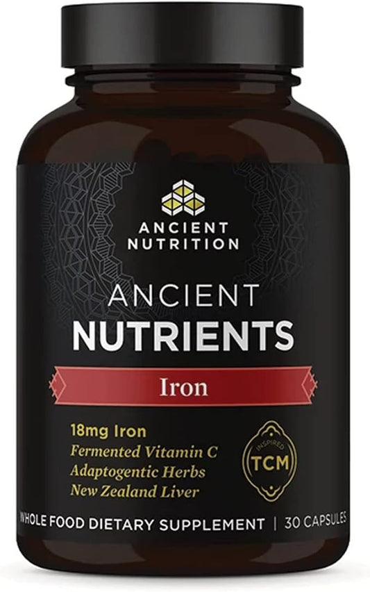 Ancient Nutrition, Ancient Nutrients Iron - 18mg Iron, Adaptogenic Herbs, Enzyme Activated, Paleo & Keto Friendly, 30 Capsules…
