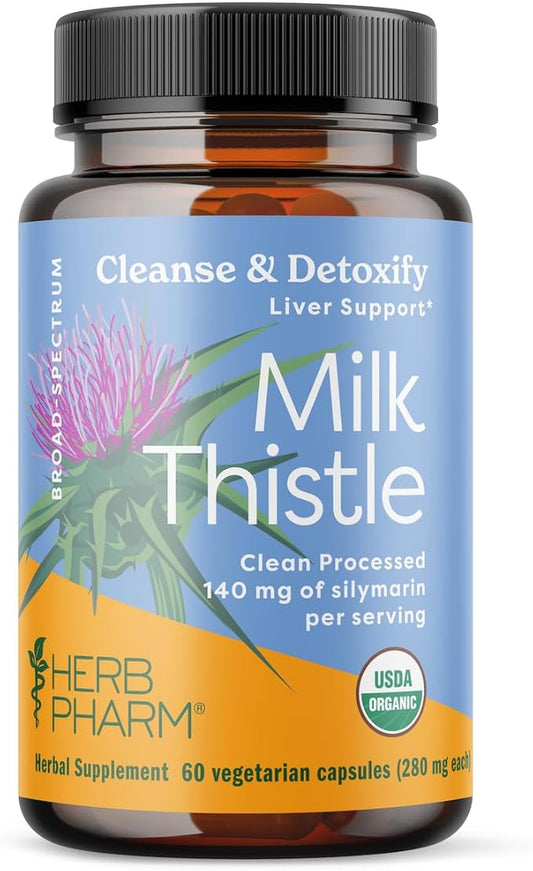 Herb Pharm Milk Thistle Seed Extract w/140 mg Silymarin for Liver Support - 60 Vegetarian Capsules