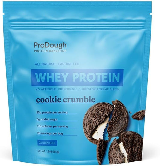 ProDough Gourmet Whey Isolate Hydrolized Protein Powder for Shake Mix- Easy Digest Enzyme Blend, 25g Protein per Serving, Natural Ingredients, Gluten Free, Keto Friendly (Cookie Crumble)