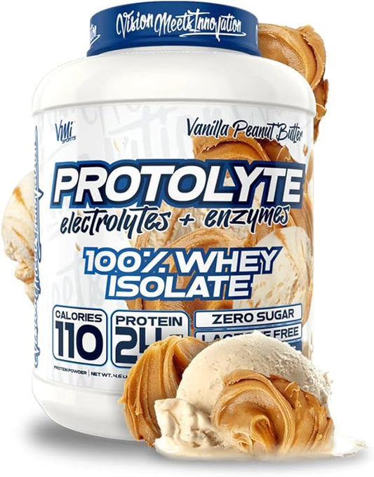 VMI Sports | ProtoLyte Whey Isolate Protein Powder | Low Calorie Whey Protein Powder for Weight Loss | Protein Powder for Muscle Gain | Digestive Enzymes | Non-GMO (Vanilla Peanut Butter, 4.6 Pounds)