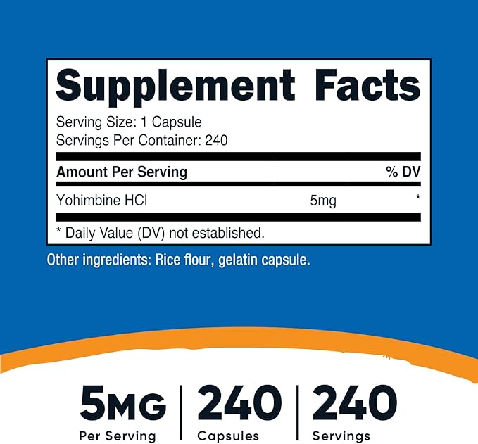 Nutricost Yohimbine HCl 5mg, 240 Capsules (2 Bottles) - Extra Strength - Gluten Free & Non-GMO