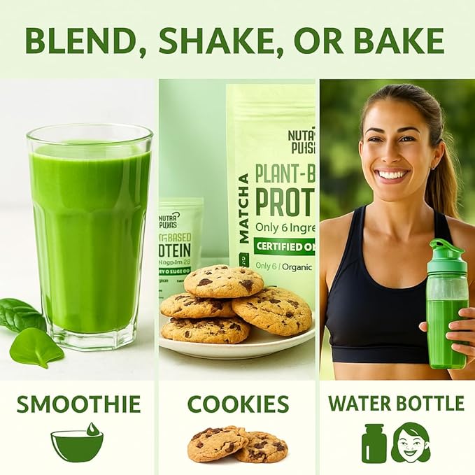 Organic Vegan Protein Powder – Matcha Flavor, Plant-Based, Gluten-Free, Non-GMO, 20g Protein Per Serving, Ideal for Smoothies, Shakes, Baking, Cooking (1 Pack, 20 Servings)