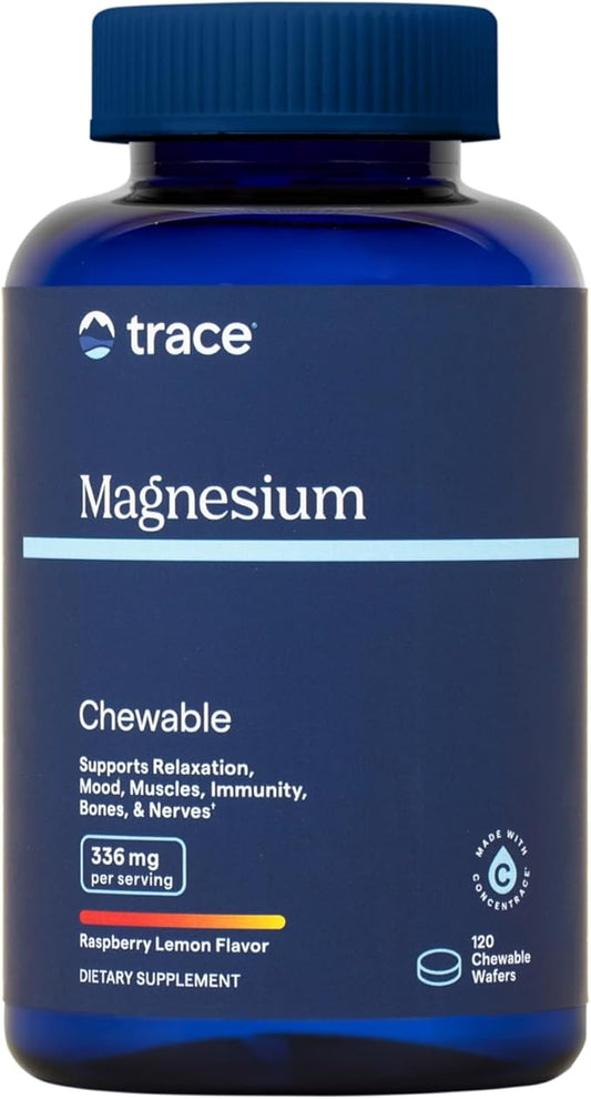 Trace Minerals | Magnesium Chewable Supplement for Adults and Kids | from Magnesium Glycinate and Citrate | Sugar Free | Raspberry Lemon | 120 ct, 30 Servings