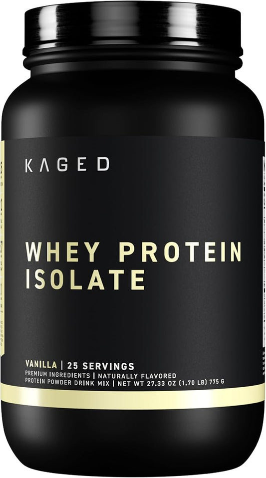 Kaged Whey Protein Isolate Powder, Vanilla, 100% Pure Low Lactose Whey, Post Workout Recovery Drink, Supports Muscle-Building, 25g per Serving, Amazing Taste and Easy Mix for Shakes, 25 Serving