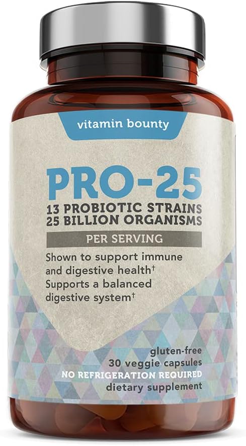 Vitamin Bounty Pro 25 Probiotic with Prebiotics for Oral & Dental Health, Gut and Digestive Support - 13 Strains, 25 Billion CFU, Embocaps & Fermented Greens, 30 Count (Pack of 1)