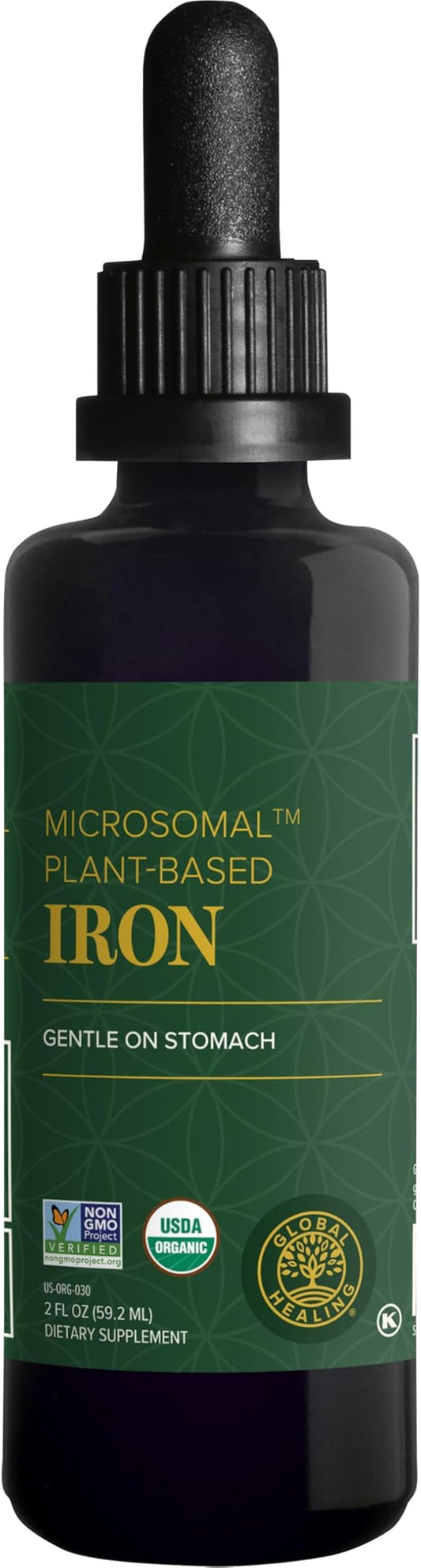 Global Healing Iron Supplement for Women and Men - Blood Builder Liquid Iron Vitamin with Curry Plant Extract - Natural Energy to Combat Fatigue, Brain Health & Oxygen Level Support (2 Oz)