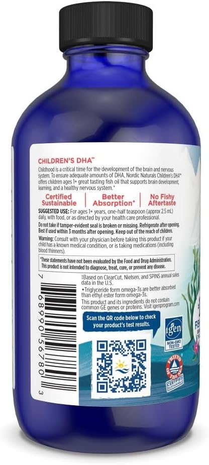 Nordic Naturals Children’s DHA, Strawberry - 4 oz for Kids- 530 mg Omega-3 with EPA & DHA - Brain Development & Function - Non-GMO - 48 Servings