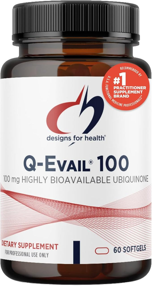 Designs for Health Q-Evail 100-100mg CoQ10 Highly Bioavailable Ubiquinone - Coenzyme Q10 with MCT + Mixed Tocopherols to Promote Superior Absorption - Non-GMO (60 Softgels)
