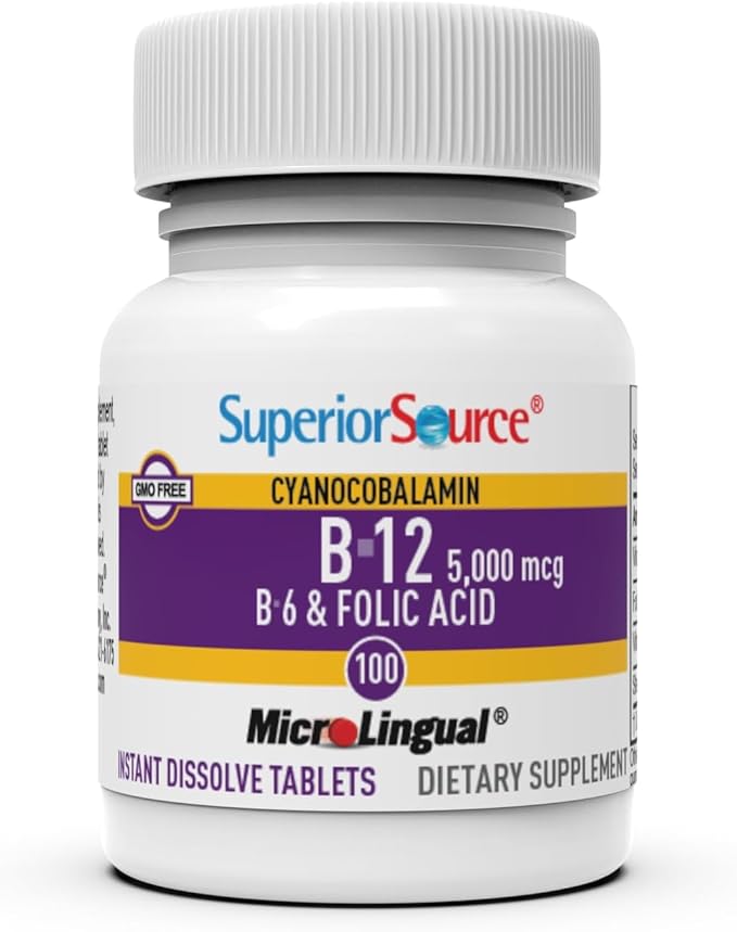 Superior Source NO Shot Advanced B-12 2,000 mcg B-6 / Folic Acid 600 mcg - Folic Acid for Women & Men - B Vitamins Supplement Supports Energy & Cell Health - 60 Sublingual Dissolving Tablets