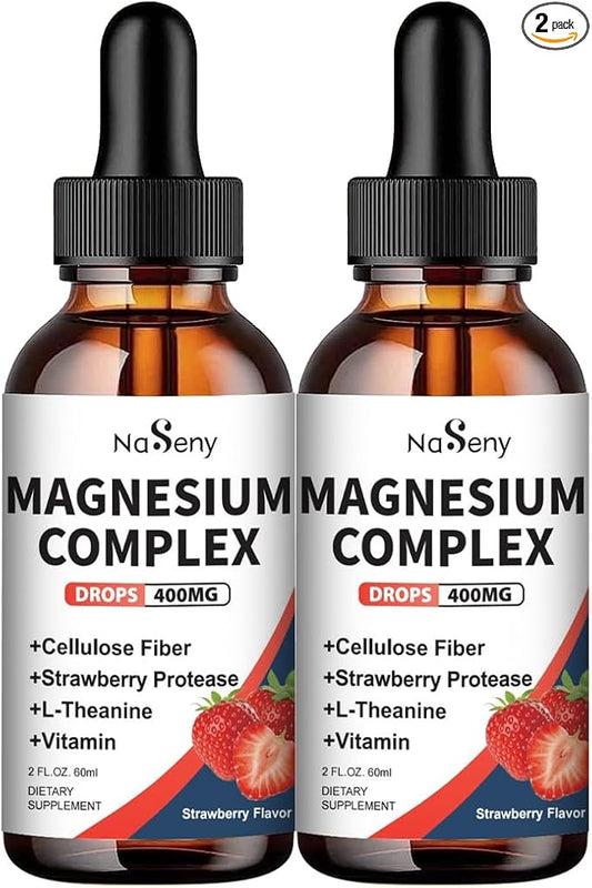 Liquid Magnesium Blend 400mg, Kids Magnesium Glycinate Complex Liquid Drops with Vitamin for Men and Women Bone Health, Relaxation and Sleep (2 Pack)