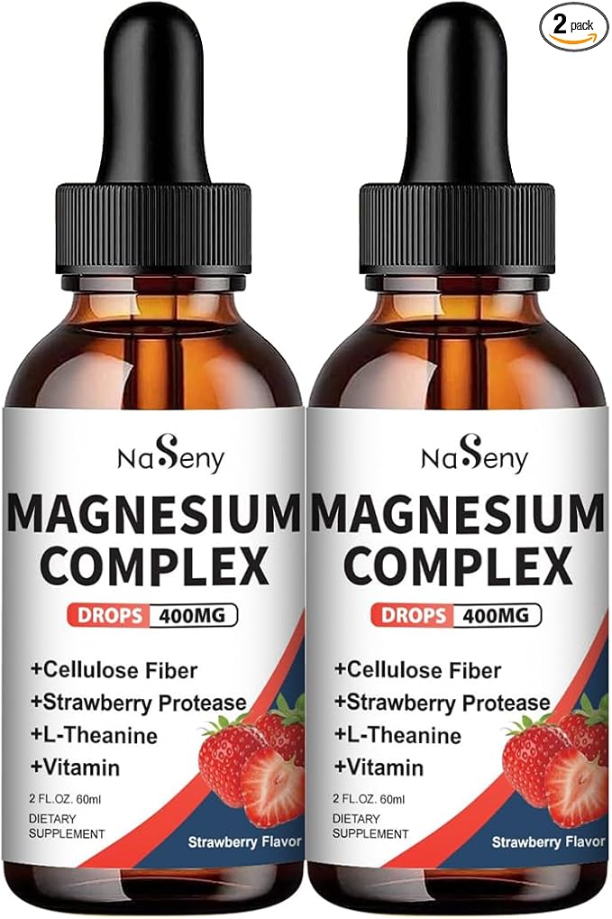 Liquid Magnesium Blend 400mg, Kids Magnesium Glycinate Complex Liquid Drops with Vitamin for Men and Women Bone Health, Relaxation and Sleep (2 Pack)