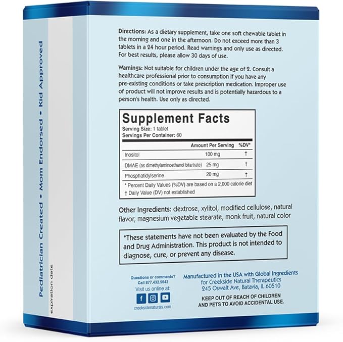 Focused Mind Jr., Cognitive Support for Children, Pediatrician Formulated, Stimulant-Free Supplement with Inositol, DMAE, Sugar-Free, Vegan, 60 EZ Melt Tablets