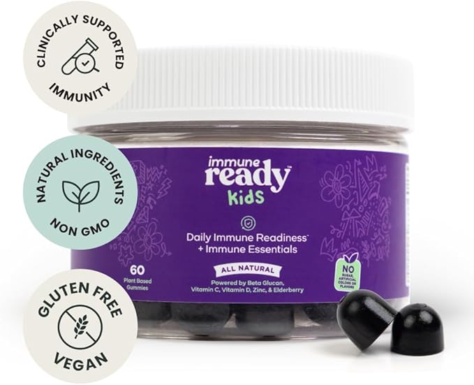 Immune Ready™ Kids Multivitamin Gummies – Mixed Berry Flavor – Sugar-Free Daily Kids Immune Support with Beta Glucan, Elderberry, Vitamin C, D3 & Zinc – Vegan, Non-GMO – 60 Gummies