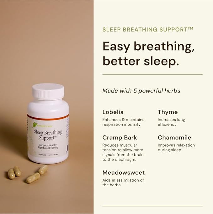 Nature's Rite Sleep Breathing Support - Natural Assistance for Better Sleep, Improve Breathing Pattern, 30 Capsules, All-Natural Herbal Ingredients, Made in USA