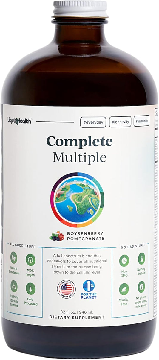 LIQUIDHEALTH Complete Multiple Adult Liquid Multivitamin - Essential Vitamins, Minerals & Nutrients, Immune Support, Gut Health, Energy, Detox - Great Taste, Vegan, Non-GMO, Sugar-Free (32 oz)