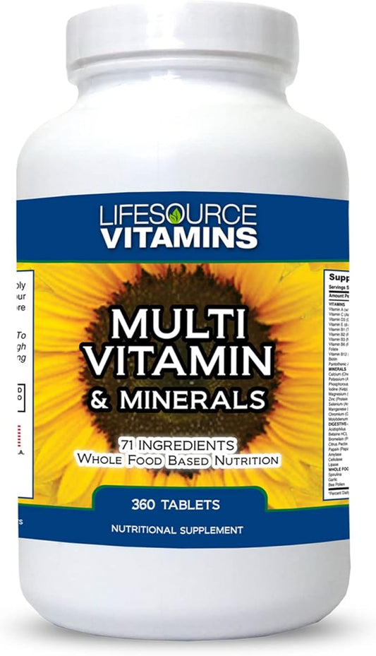LifeSourceVitamins LifeSource Vitamins Whole Food Multivitamin & Minerals with 71 All Natural Ingredients, Probiotics, Digestive Enzymes, Chelated Minerals and Non-GMO, 360 Tablets