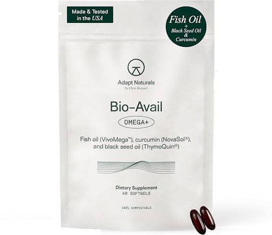 Adapt Naturals Omega 3 Fish Oil Supplement with Bioavailable Curcumin & Black Seed Oli, 1,500mg Fish Oil EPA DHA Omega 3 Fatty Acids to Support Joints, Muscles & Heart | Unflavored - 30 Days Supply