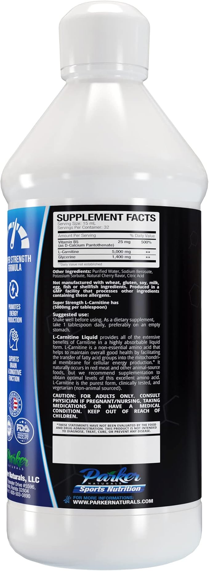 Concentrated L-Carnitine Liquid, 5000mg All Natural Cherry Flavored Supplement, Liquid L-Carnitine with Vitamin V5, 16.23 Fl. Oz