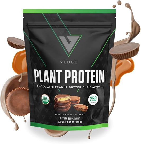 vedge Certified Organic Plant Protein Chocolate Peanut Butter Cup (20 Servings) - Plant-Based Vegan Protein Powder, USDA Organic, Gluten Free, Non Dairy Nutrition Plant Protein