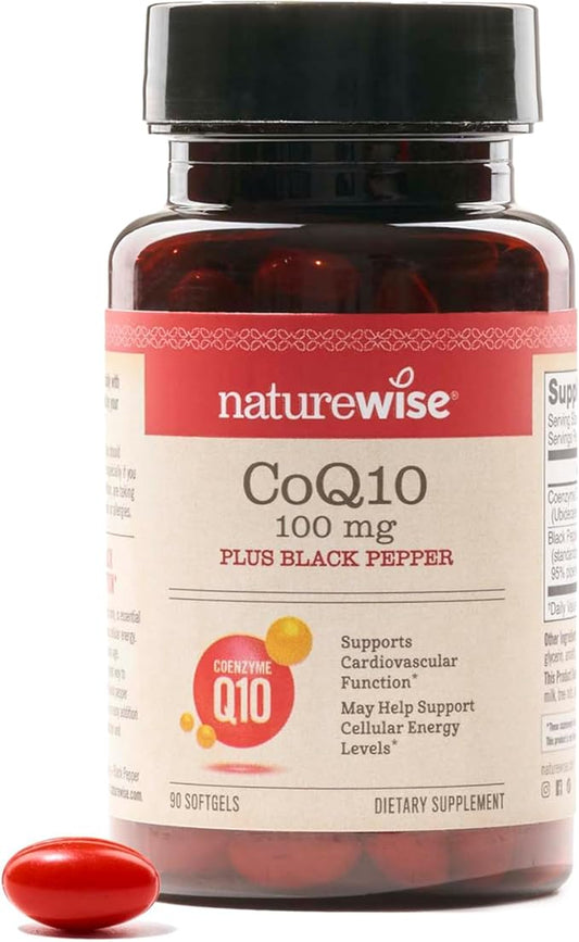 NatureWise CoQ10 100mg Softgels, High Absorption Coenzyme 10 with BioPerine Black Pepper - Antioxidant for Heart Health + Cellular Energy - Vegan, Non-GMO, Gluten-Free - 90 Count[3-Month Supply]