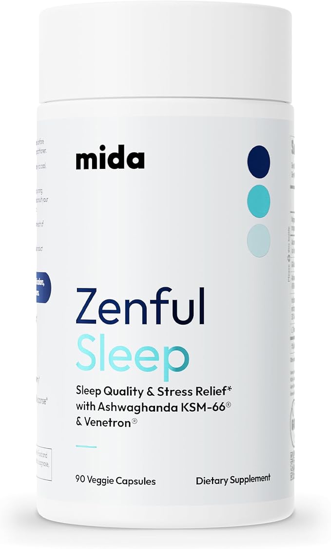 Mida Health® Zenful Sleep 6-in-1 Natural Sleep Aid for Adults Without Melatonin | Deep Sleep Supplement with Ashwagandha KSM-66® and Venetron® | Supports Cortisol Balance | 90 Capsules