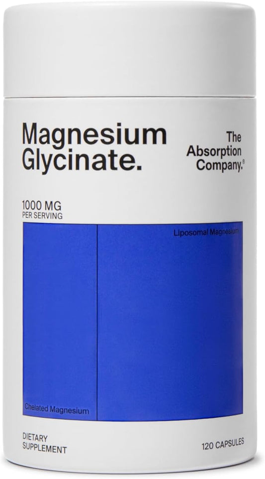 Magnesium Glycinate 1000mg - Liposomal Magnesium Bisglycinate for Max Absorption - Extra Strength to Support Body and Mind, Non-Laxative, Vegan, Gluten-Free - 60 Capsules