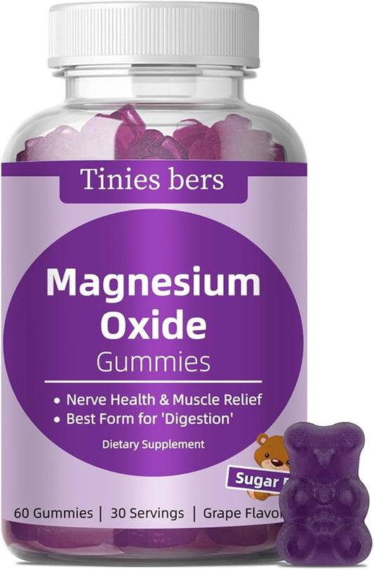 Magnesium Oxide Gummies 500mg, Sugar Free for Adults & Kids, Best Mg Form for ‘Digestion’, for Sleep, Nerve, Head Health, Muscle & Stress Relief, Gluten Free, Non GMO, Vegan, Pectin, 60