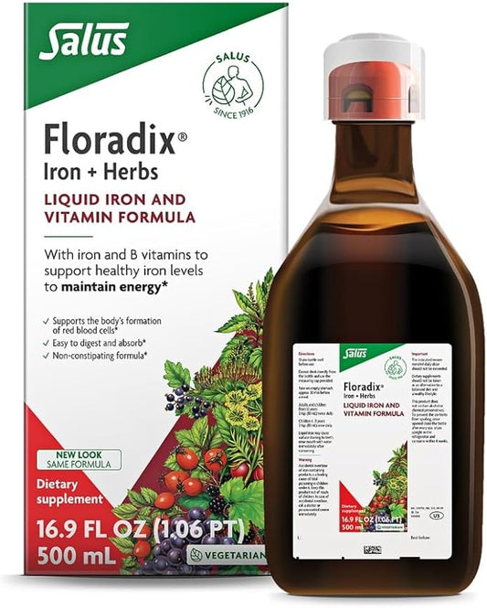 Floradix by Salus Iron & Herbs - Liquid Herbal Supplement for Energy Support - Iron Supplement with Vitamin C & B Complex Vitamins - for Men & Women - 16.9 Fl Oz