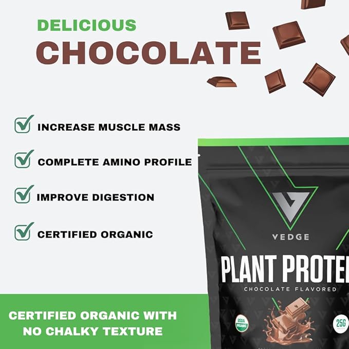 vedge Certified Organic Plant Protein Chocolate Flavor (20 Servings) - Plant-Based Vegan Protein Powder, USDA Organic, Gluten Free, Non Dairy Nutrition Plant Protein