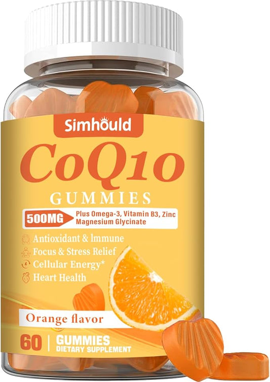 1 Pack CoQ10 500MG Gummies - Plus Omega-3, Magnesium, Vitamin B3 & Zinc - 3X Better Absorption Coenzyme Q10 Supplements for Heart Health, Cellular Energy & Antioxidant, Vegan, Non-GMO 60 Counts