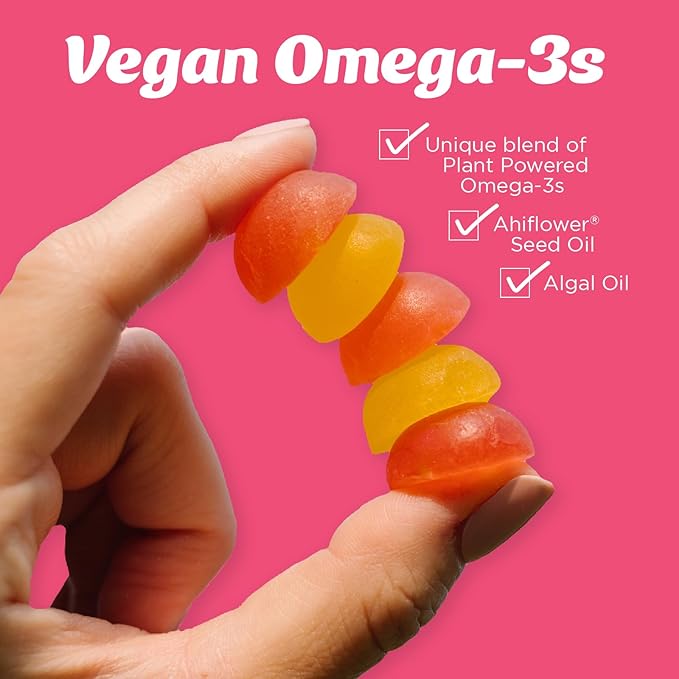 Wiley's Finest Kids Vegan Omega-3 Gummies - Natural Sugar - Vegetarian DHA, ALA & SDA - Gluten Free - Watermelon Flavor, 30 Gummies
