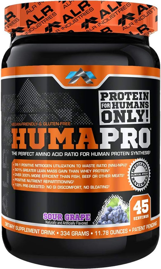 Humapro | Amino Acids Protein Matrix for Humans | 99% Utilization for Lean Muscle | Vegan, Gluten Free | 334g / 45 Servings (Sour Grape)