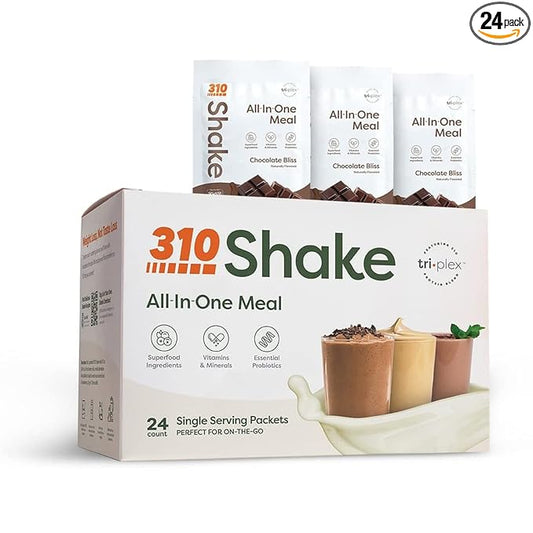 310 Nutrition - All-In-One Meal Replacement Shake - New Formula with Fiber Rich Vegan Superfood Blend - Natural Sweeteners - Low Carb Shake, Keto & Paleo Friendly - Gluten Free - 26 Essential Vitamins & Minerals - Variety Shake Box - Chocolate Bliss