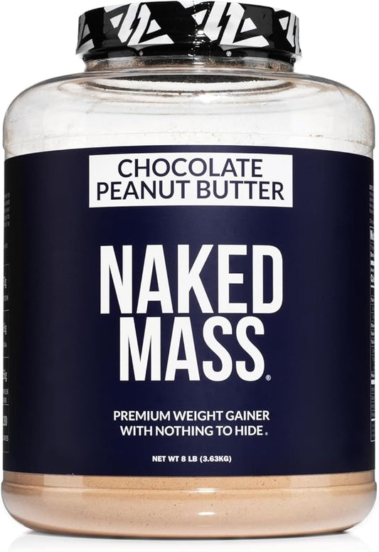 Chocolate Peanut Butter Naked Mass - 1,280 Calories, 50G Protein, Nothing Artificial. All Natural Weight Gainer Protein Powder - 8Lb Bulk, GMO Free, Gluten Free & Soy Free