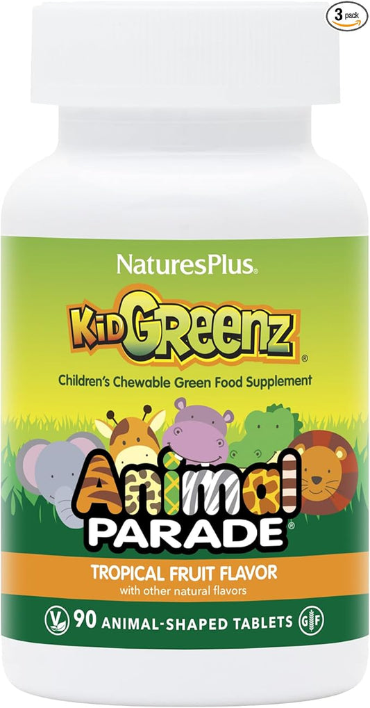 Natures Plus Animal Parade KidGreenz - 90 Animal-Shaped Chewable Tablets, Pack of 3 - includes Superfood Blend - Vegetarian, Gluten Free - 270 Total Servings