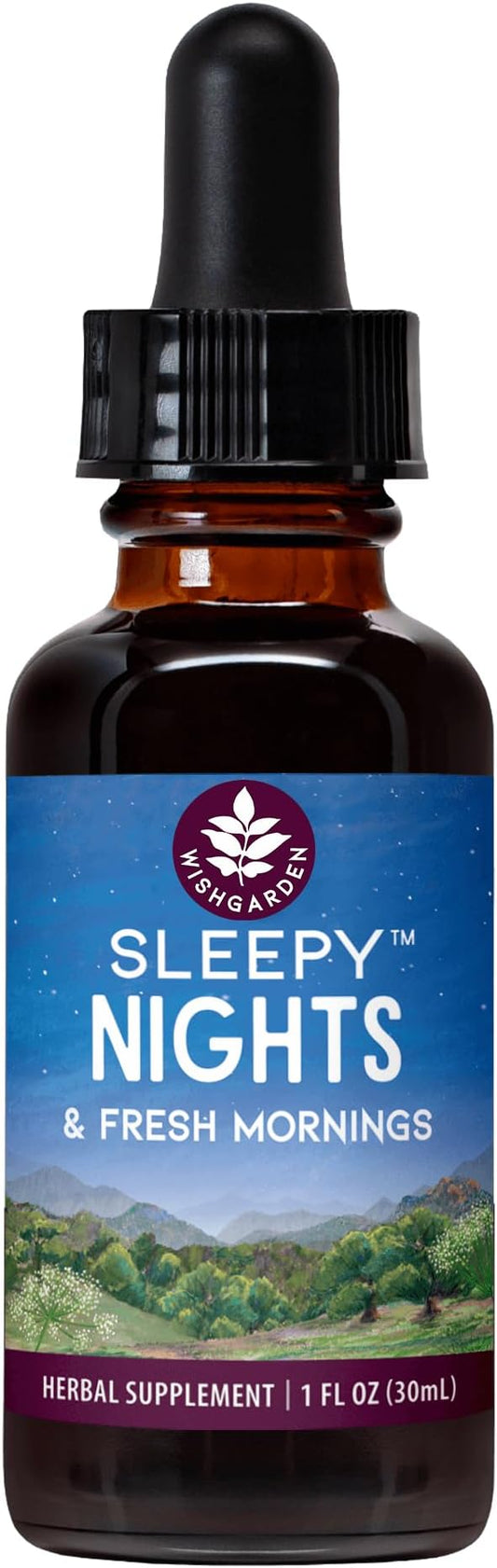 WishGarden Herbs Sleepy Nights & Fresh Mornings - All-Natural Herbal Sleep Aid Tincture, Organic Sleep Supplement with Passionflower, Hops and Scullcap, Supports Deep Sleep & Healthy Sleep Cycles, 1oz