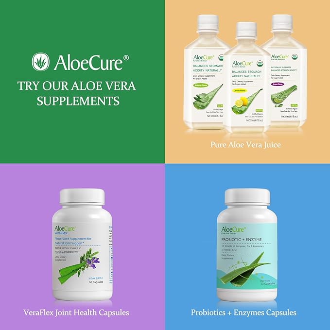 AloeCure Organic Aloe Vera Capsules Pack - 3 Pieces - Melatonin + Collagen, Aloe Vera Capsules, Probiotic + Enzyme