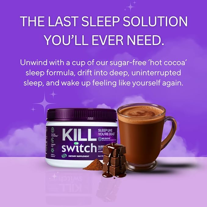 Killswitch Sleep Aid for Adults – Fall Asleep Fast & Wake Refreshed, Sugar-Free Hot Chocolate Supplement - Magnesium, Tart Cherry, L-Theanine & More for Restful Sleep, 30 Servings, Made in USA