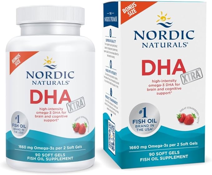 Nordic Naturals DHA Xtra, Strawberry - 90 Soft Gels - 1660 mg Omega-3 - High-Intensity DHA Formula for Brain & Nervous System Support - Non-GMO - 45 Servings