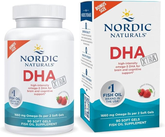 Nordic Naturals DHA Xtra, Strawberry - 90 Soft Gels - 1660 mg Omega-3 - High-Intensity DHA Formula for Brain & Nervous System Support - Non-GMO - 45 Servings