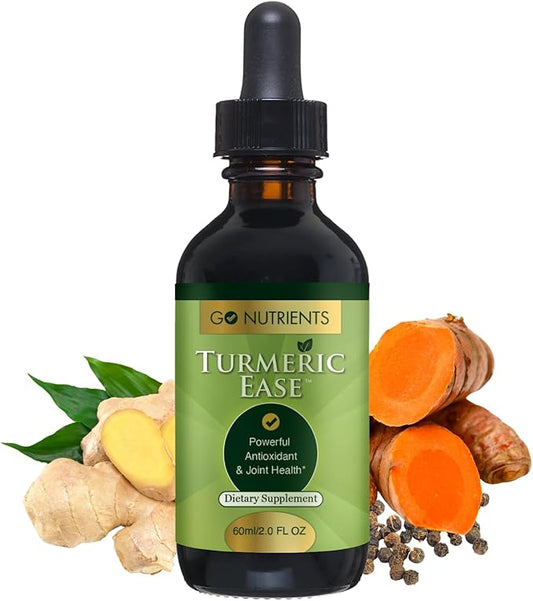 Go Nutrients Turmeric Ease - Organic Turmeric Supplement with Curcumin, Ginger & Black Pepper – Liquid Drops Extract Tincture for Quick Absorption – Supports Joint Health & Immune Defense – 2oz