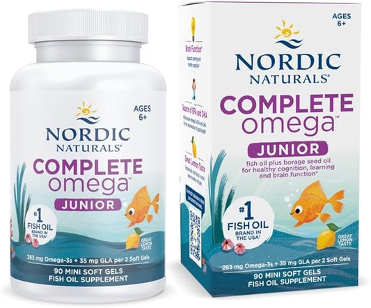 Nordic Naturals Complete Omega Jr., Lemon - 90 Mini Soft Gels - 283 mg Total Omega-3s & 35 mg GLA - Healthy Cognition, Nervous System Function - Non-GMO - 45 Servings