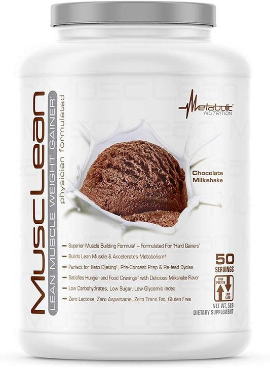 Metabolic Nutrition - Musclean - Milkshake, Whey High Protein Meal Replacement, Maintenance Nutrition, Low Carb, Keto Diet, Digestive Enzymes, Chocolate, 5 Pound (50 ser)