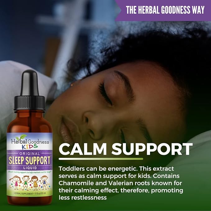 Kids Sleep Support Liquid Extract - Natural Kids Plant Based Herbal Sleep Aid, with Chamomile, Guava Leaf - 1oz Liquid Extract - Herbal Goodness (1 Unit)