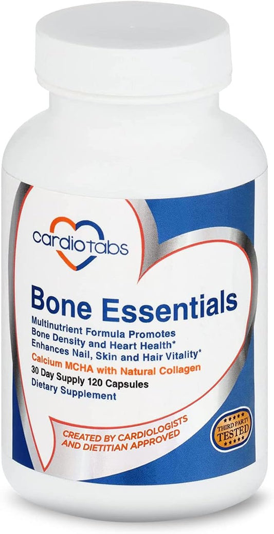 Bone Essentials with MCHA & Collagen, Calcium Supplement w/Calcium Hydroxyapatite for High Absorption, Bone Density and Heart Supplement w/Vitamins, Minerals & Proteins, 120 Capsules
