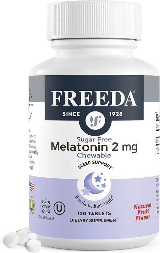 FREEDA Melatonin 2mg Sugar-Free Chewables – Natural Sleep Aid for Adults & Kids – Vegan, Kosher, Gluten-Free, Non-GMO, Easy Bedtime Support – 120 Tablets