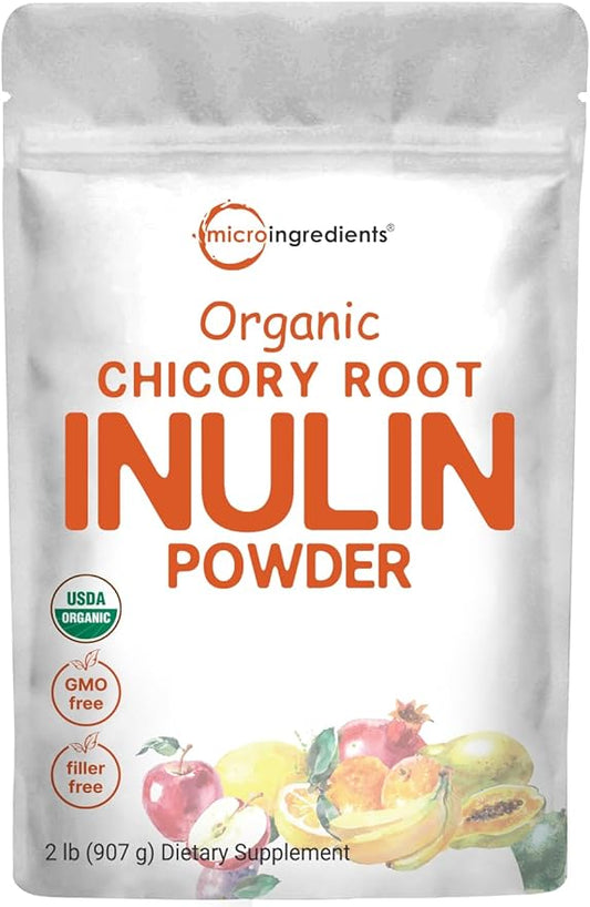 Micro Ingredients Organic Chicory Root Inulin Powder, 2 Pounds | Natural Prebiotic Fiber Supplement | Intestinal Support for Colon and Gut Health | Non-GMO and Vegan Friendly