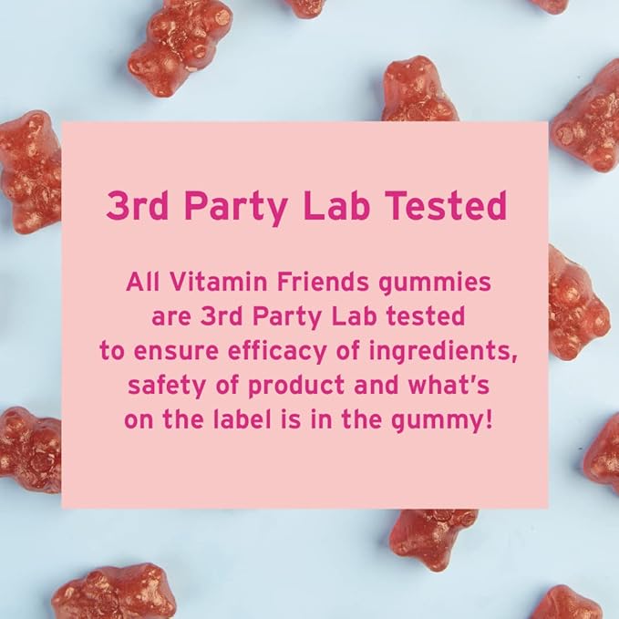 Vitamin Friends - Vegan Multivitamin & Iron for Kids - Daily Nutritional Support Gummies w/Ferrous Fumarate B-Complex, Vitamin C, Zinc, Biotin - Body Function & Anemia - Strawberry Jam(60 Day Supply)